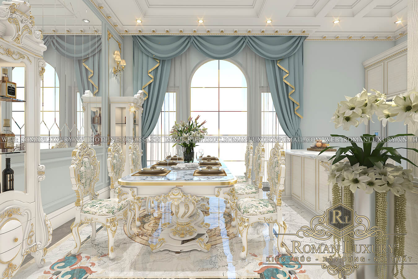 phòng ăn biệt thự phong cách cổ điển