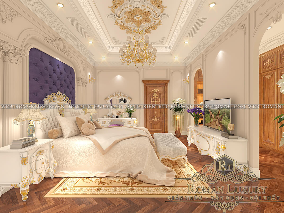 phòng ngủ master biệt thự phong cách cổ điển 