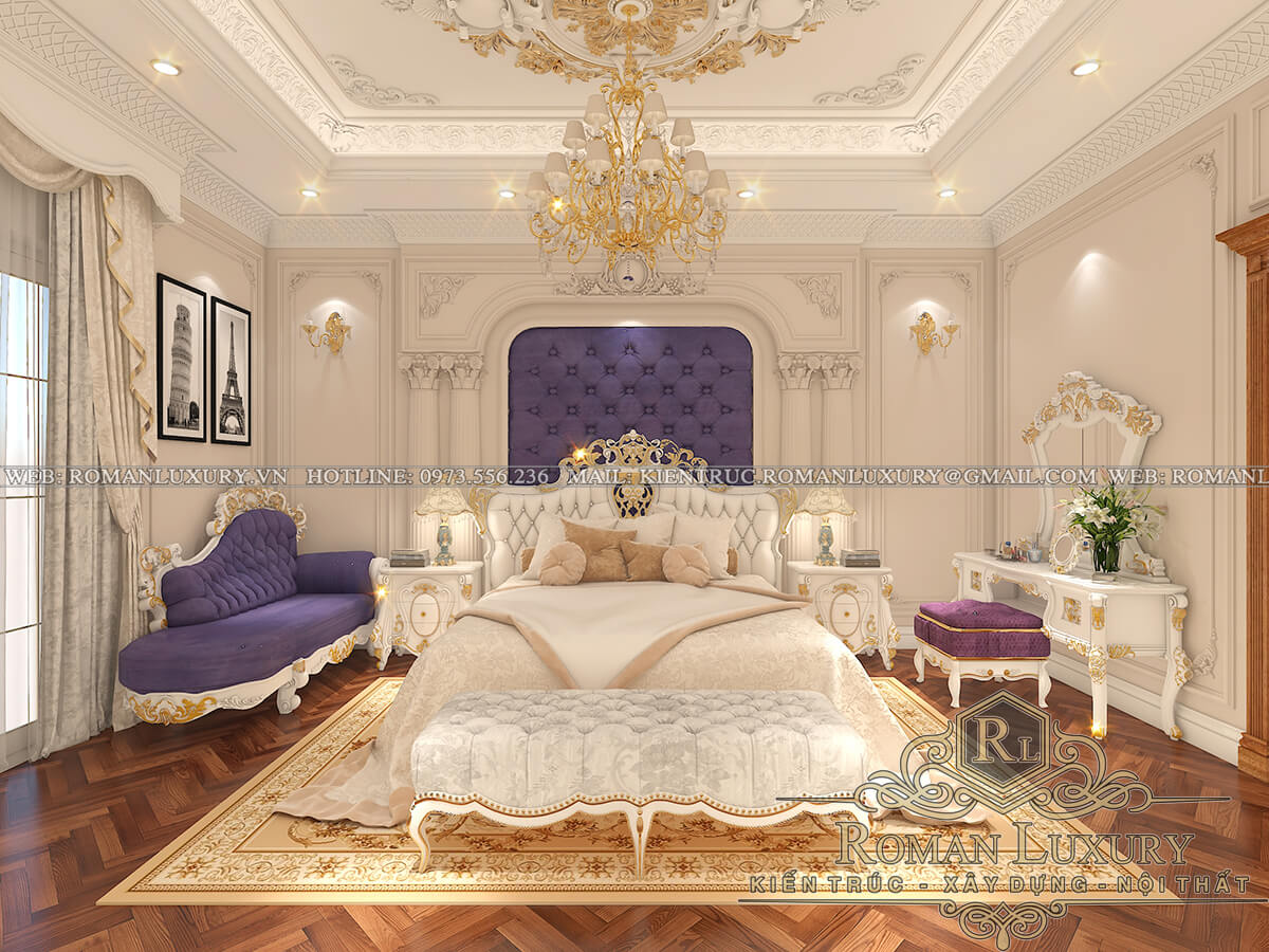 phòng ngủ master biệt thự phong cách cổ điển 