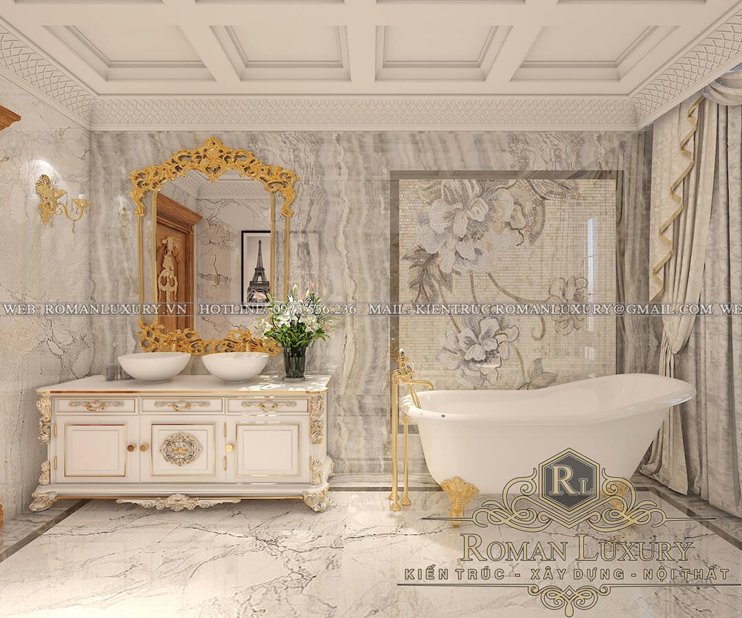phòng tắm master biệt thự phong cách cổ điển 