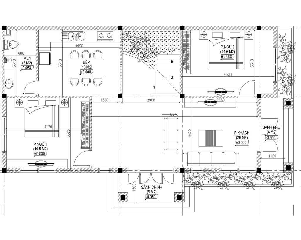 Mẫu thiết kế nhà biệt thự trệt mái Nhật 4 phòng ngủ 13x18m đẹp