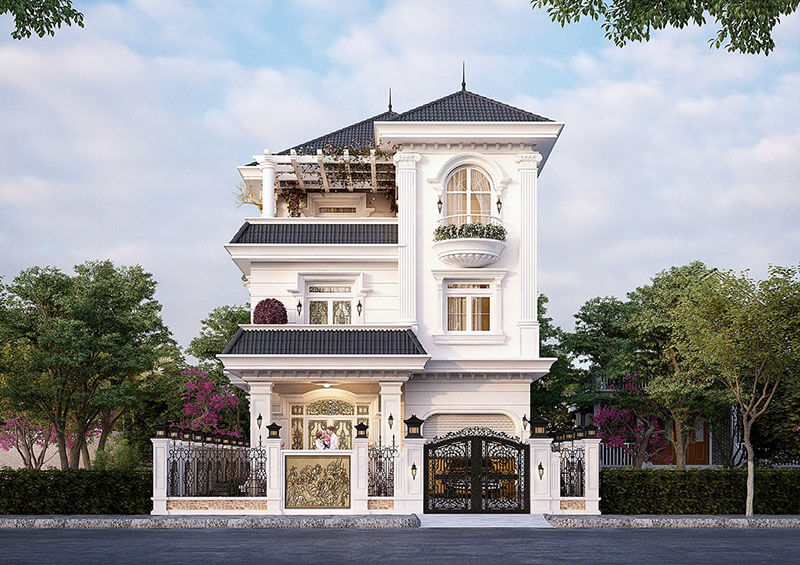 Thiết kế biệt thự tân cổ điển 3 tầng có gara - Anh Thuyền - Lạng Sơn -  BT2129