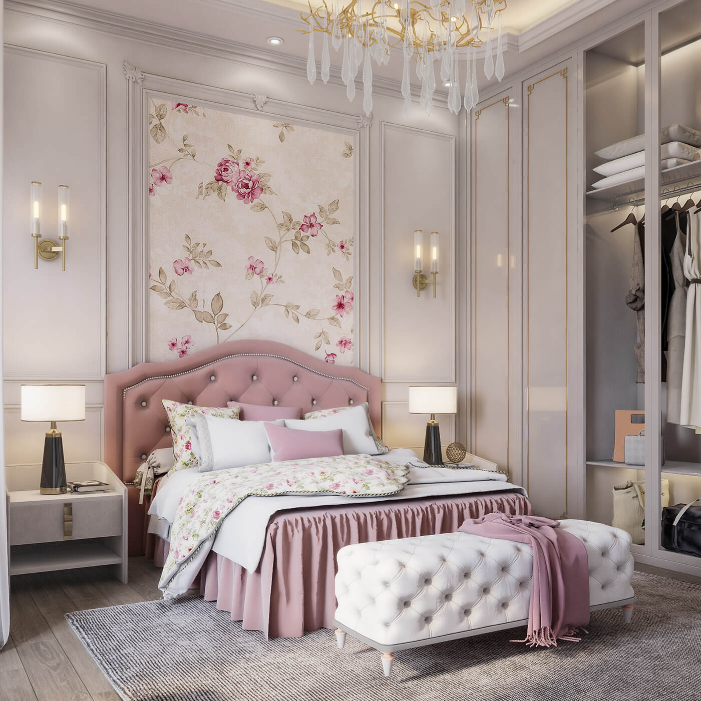thiết kế nội thất phòng ngủ cho bé gái phong cách tân cổ điển 2