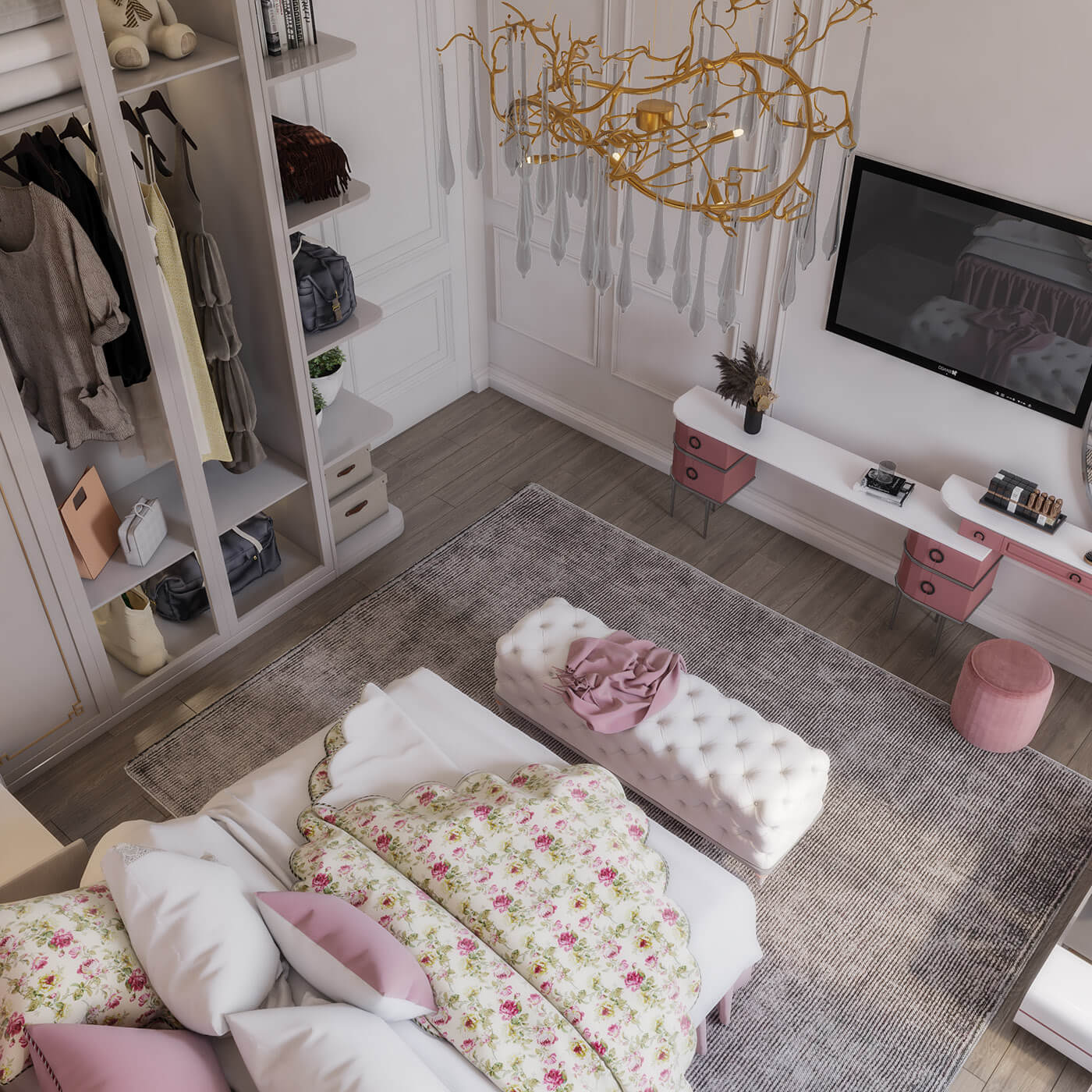 thiết kế nội thất phòng ngủ cho bé gái phong cách tân cổ điển 4