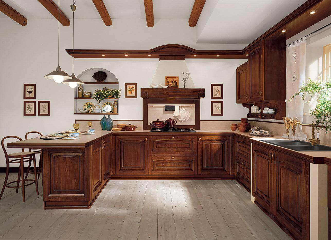 tủ bếp tân cổ điển gỗ tự nhiên 11