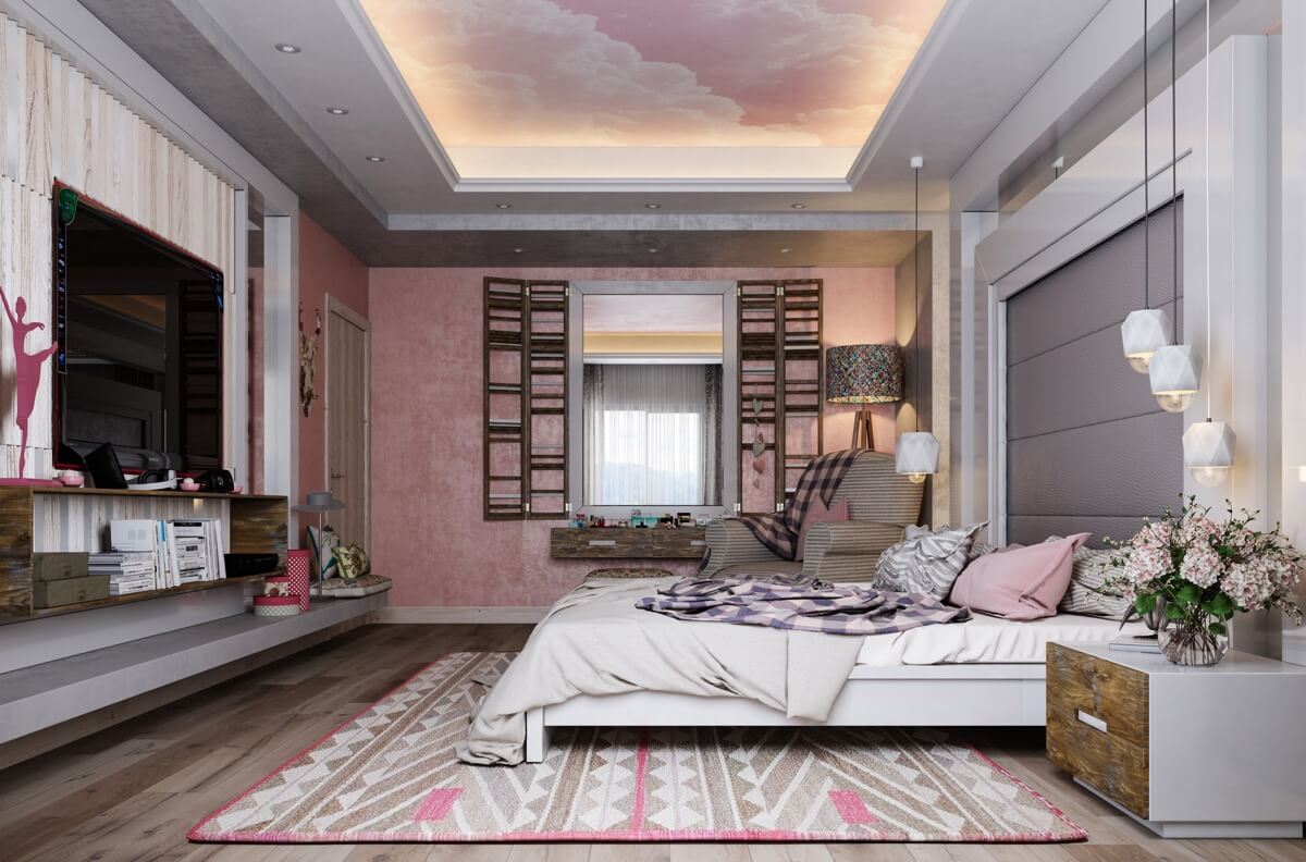 thiết kế nội thất phòng ngủ màu hồng 11