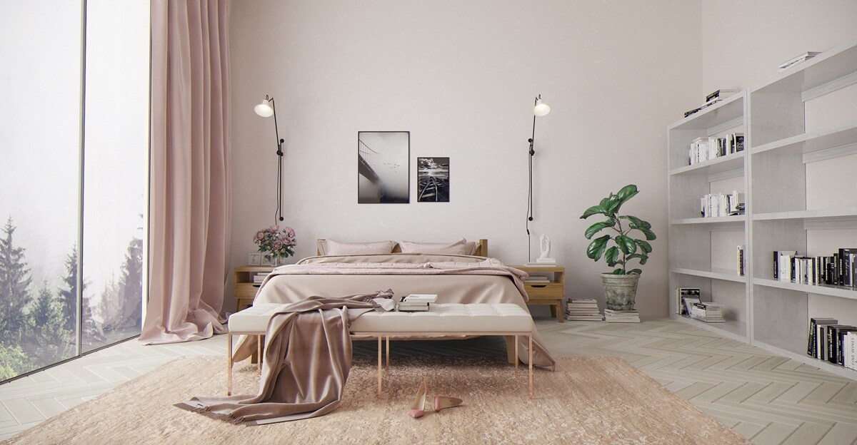 thiết kế nội thất phòng ngủ màu hồng 12