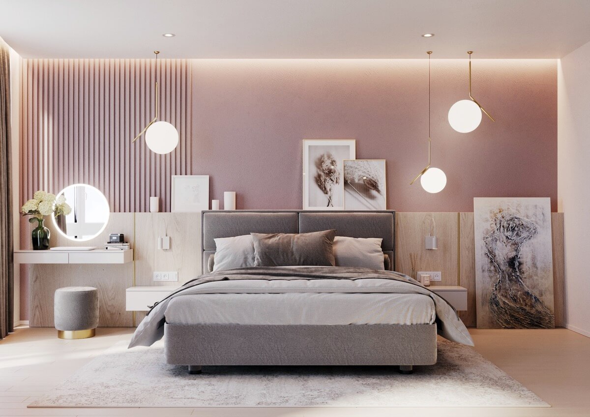 thiết kế nội thất phòng ngủ màu hồng 2