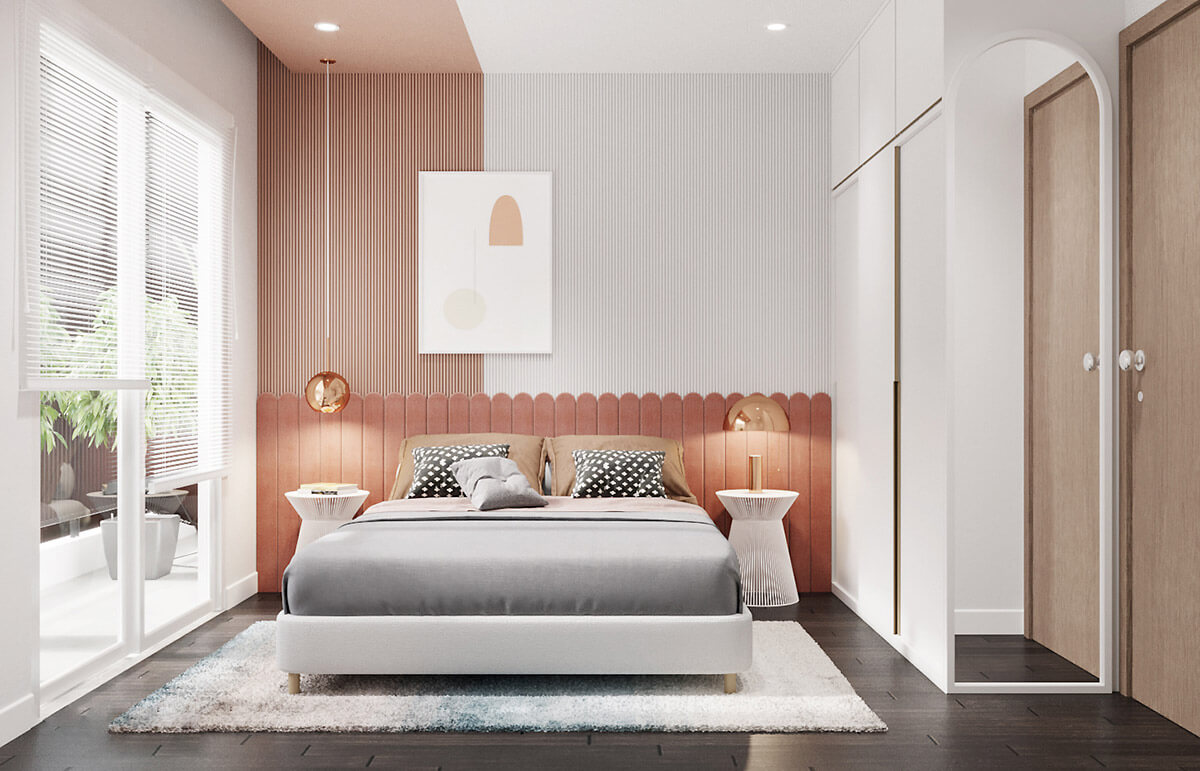 thiết kế nội thất phòng ngủ màu hồng 21