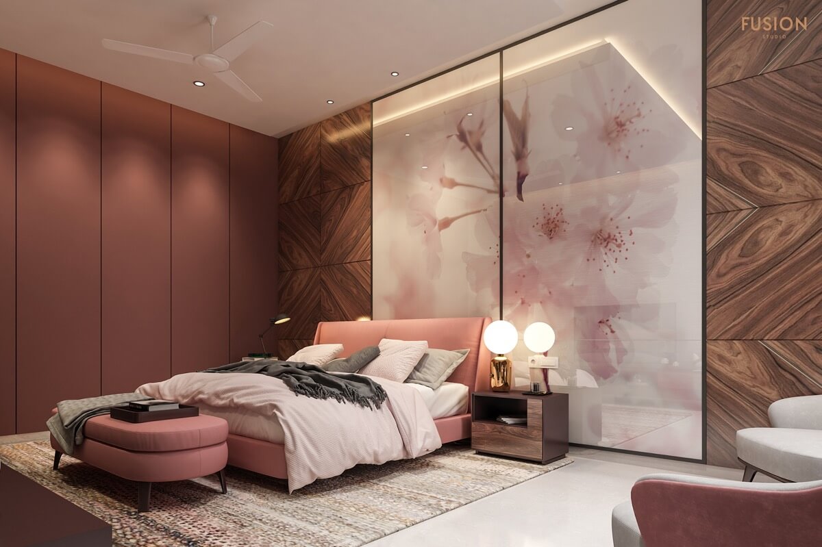 thiết kế nội thất phòng ngủ màu hồng 22