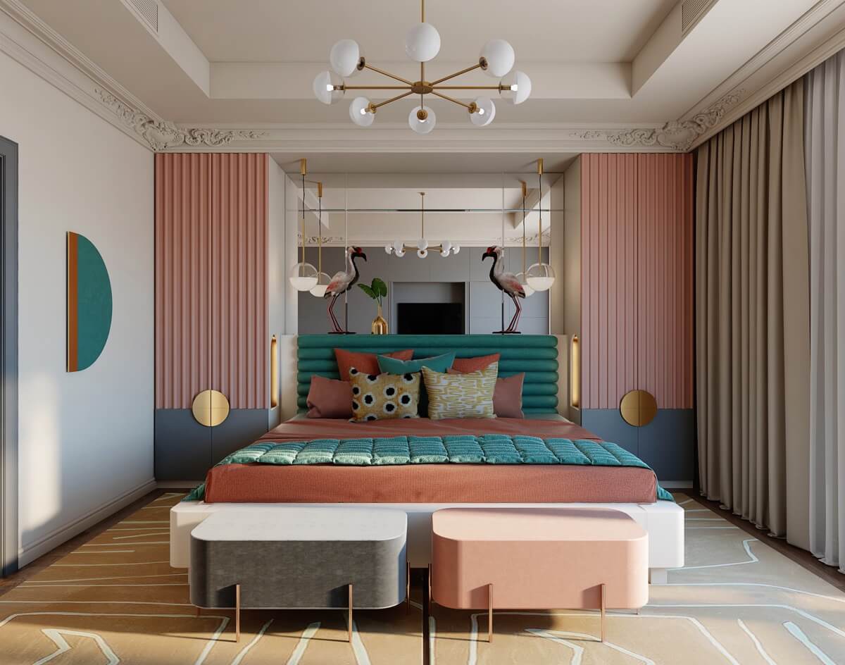 thiết kế nội thất phòng ngủ màu hồng 24