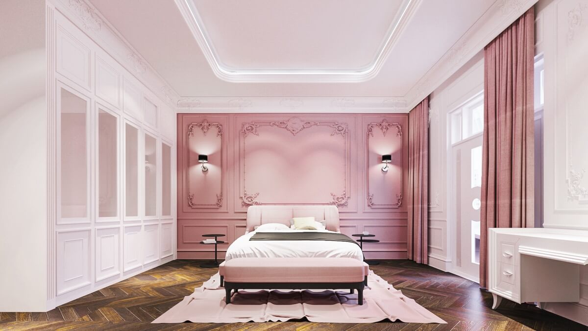 thiết kế nội thất phòng ngủ màu hồng 26