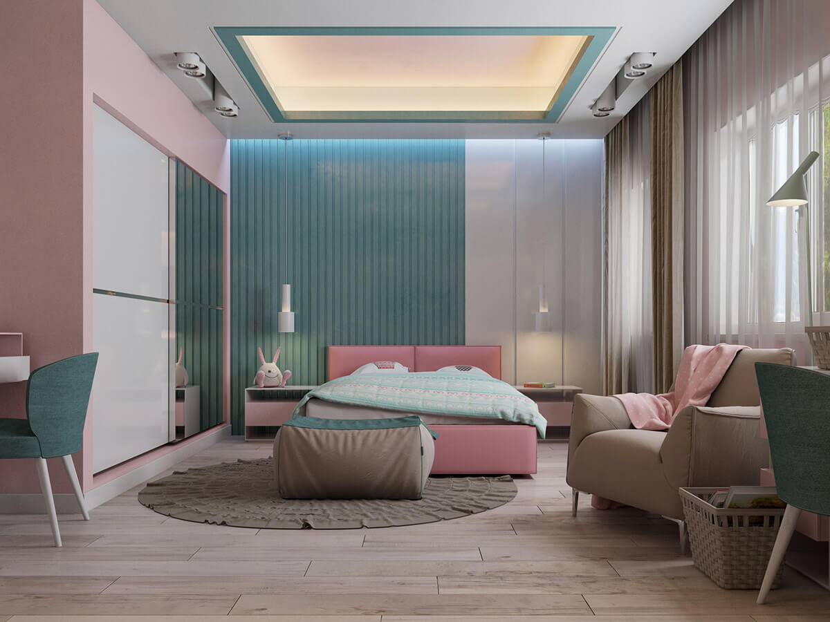 thiết kế nội thất phòng ngủ màu hồng 3