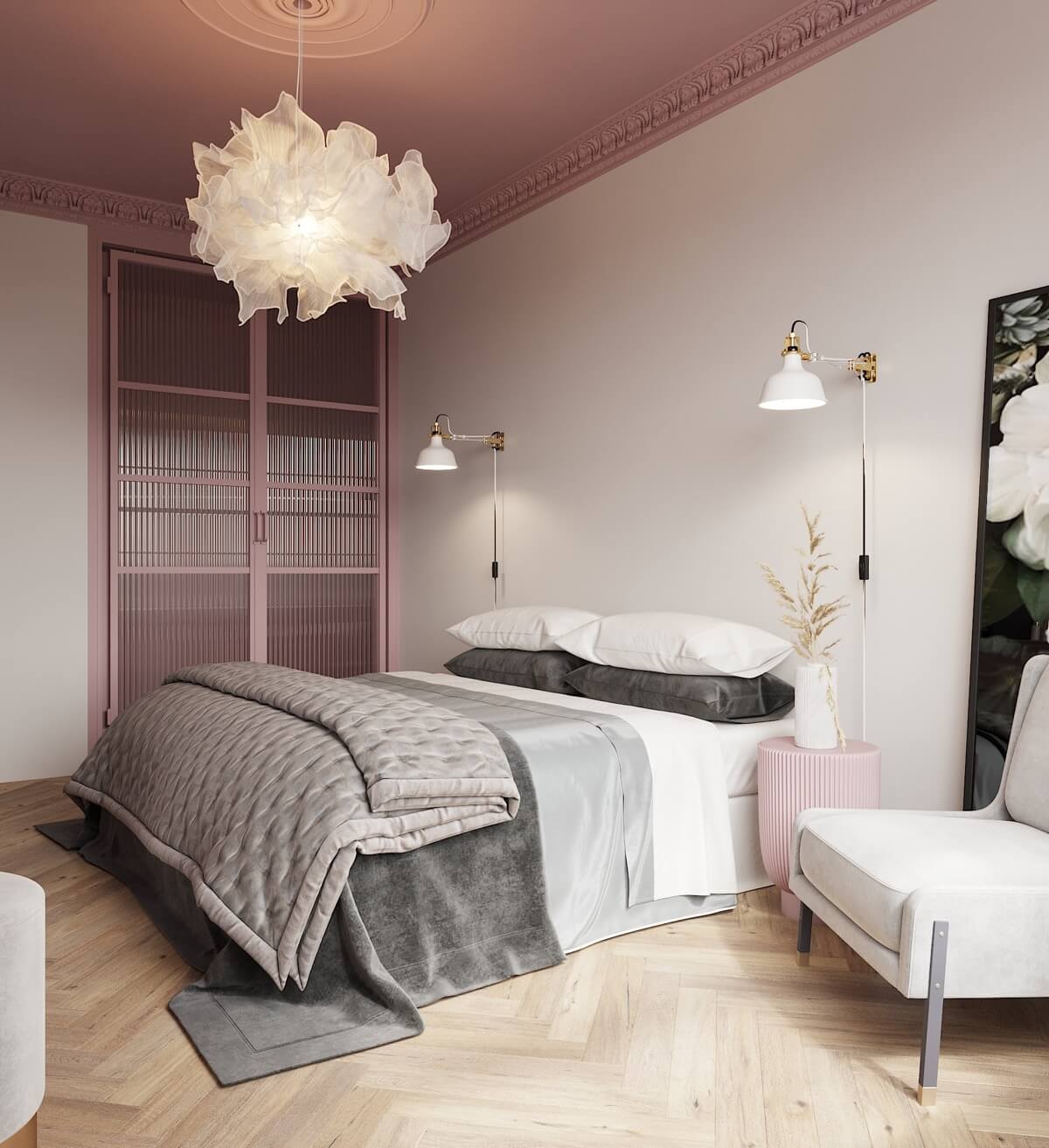thiết kế nội thất phòng ngủ màu hồng 30