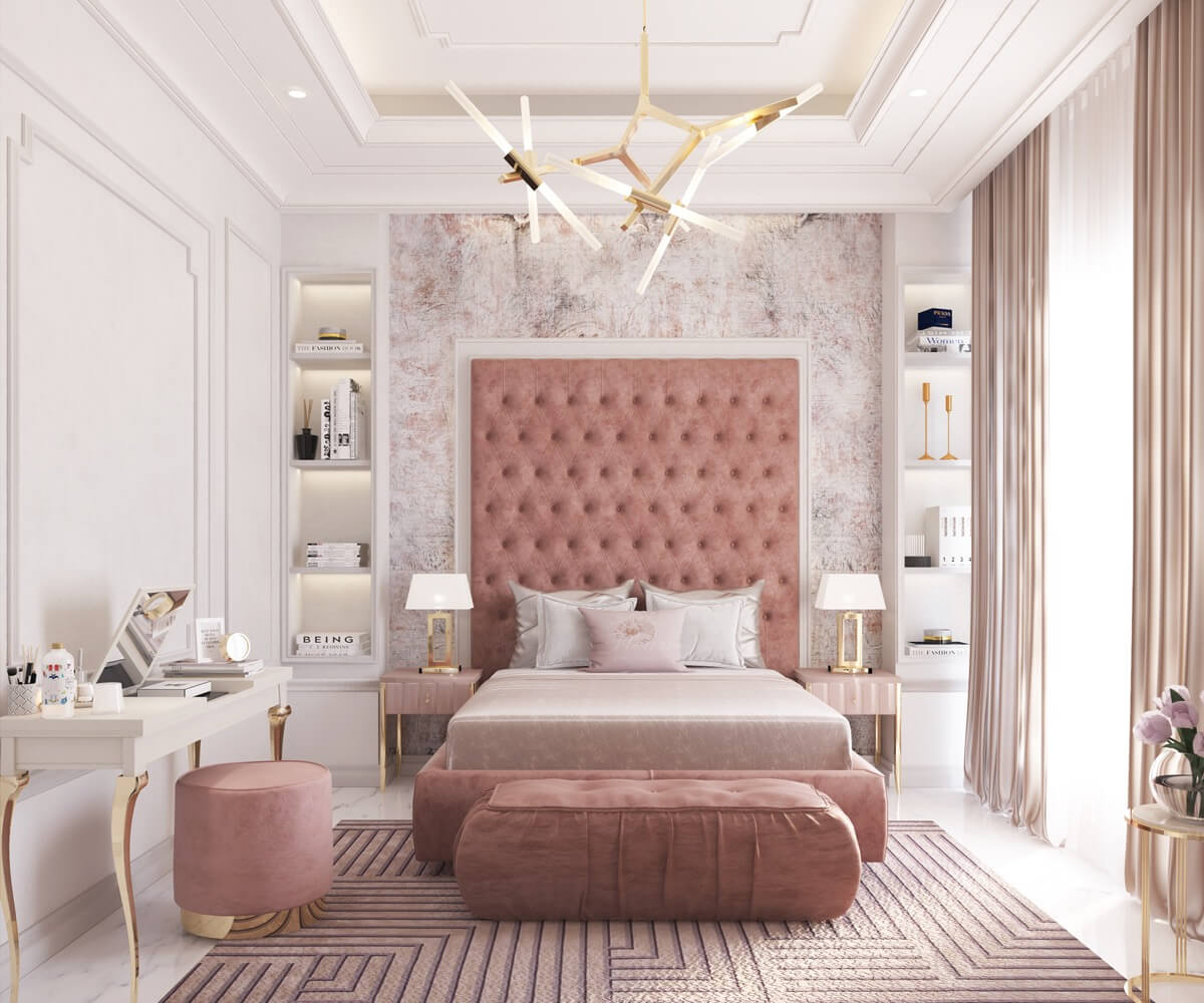 thiết kế nội thất phòng ngủ màu hồng 32