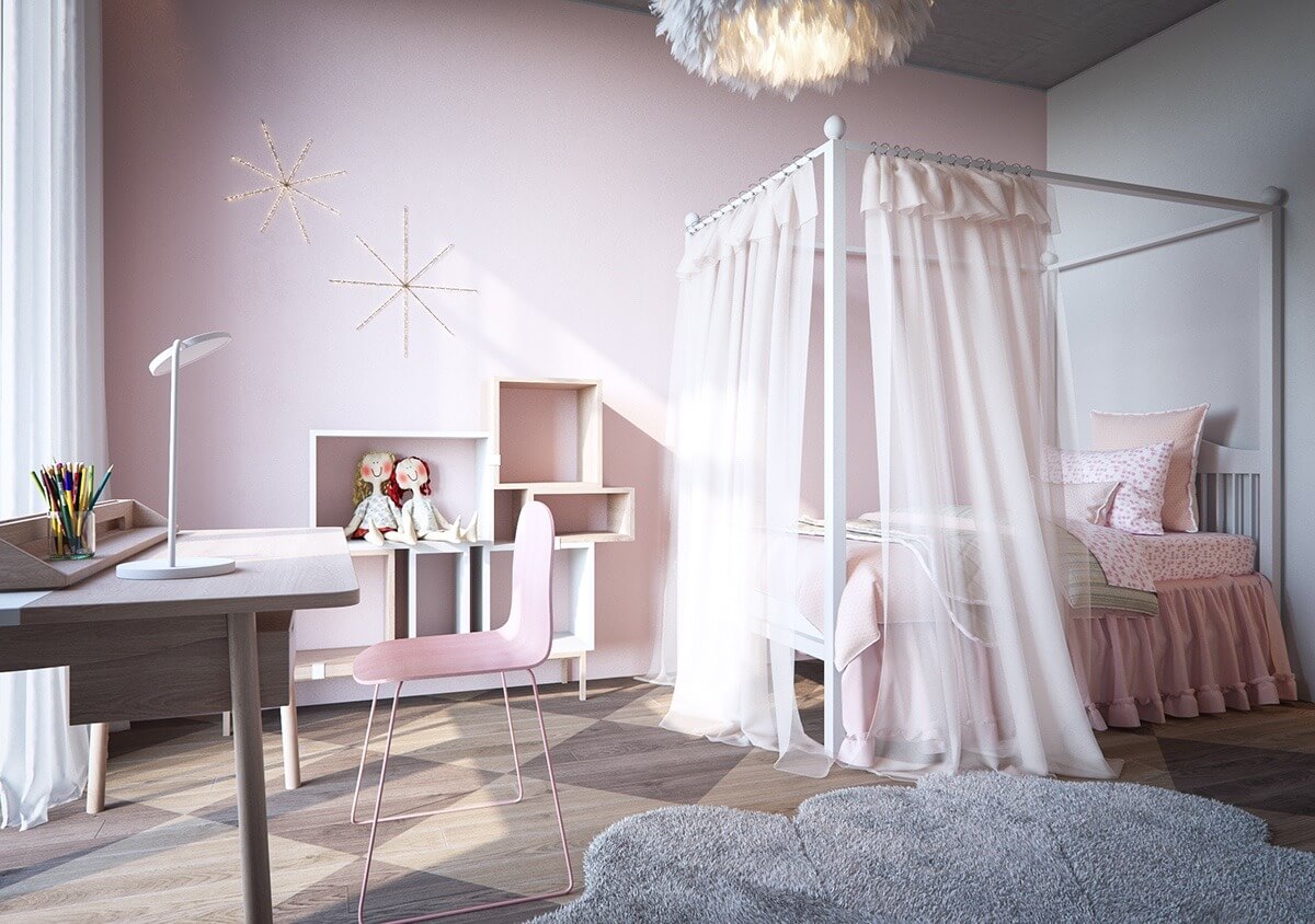 thiết kế nội thất phòng ngủ màu hồng 34
