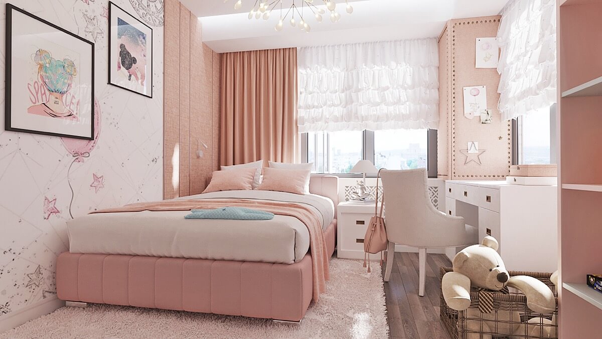 thiết kế nội thất phòng ngủ màu hồng 36
