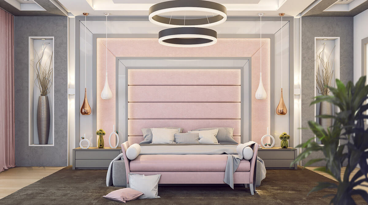 thiết kế nội thất phòng ngủ màu hồng 4