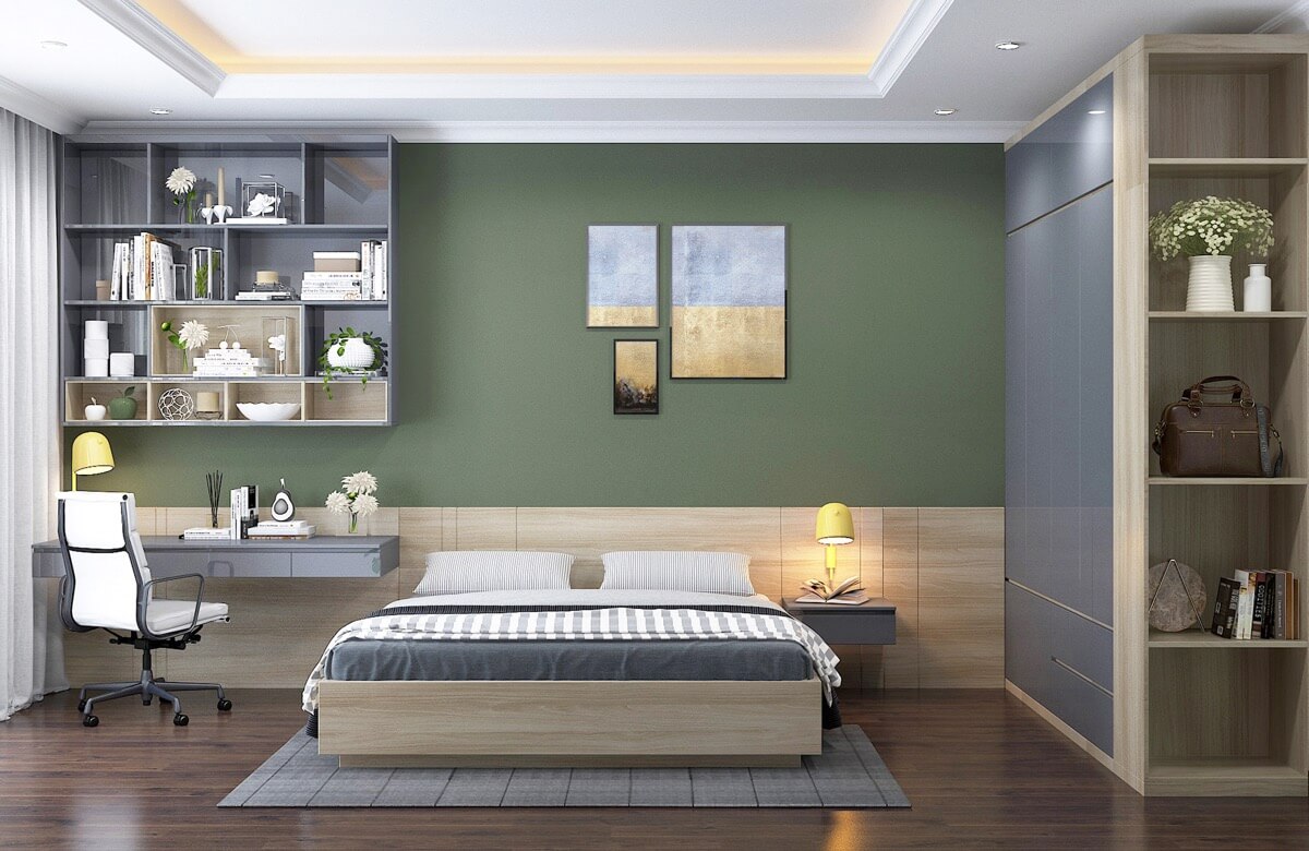 thiết kế phòng ngủ màu xanh đẹp 4