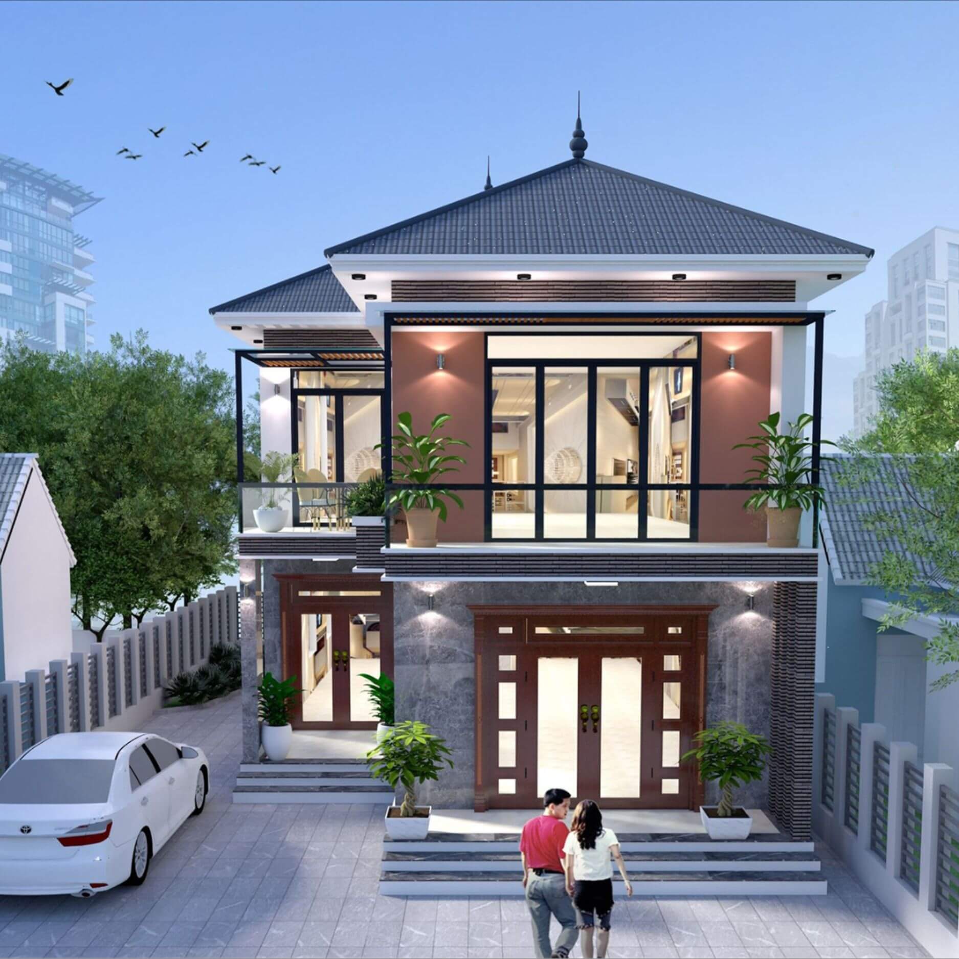 Mẫu thiết kế nhà phố 2 tầng mặt tiền 8m tại Hà Nội - ACHI 24209