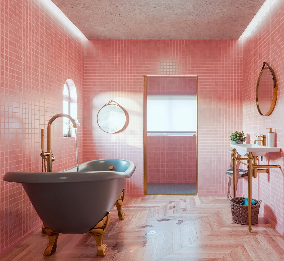 phòng tắm màu hồng đẹp 4