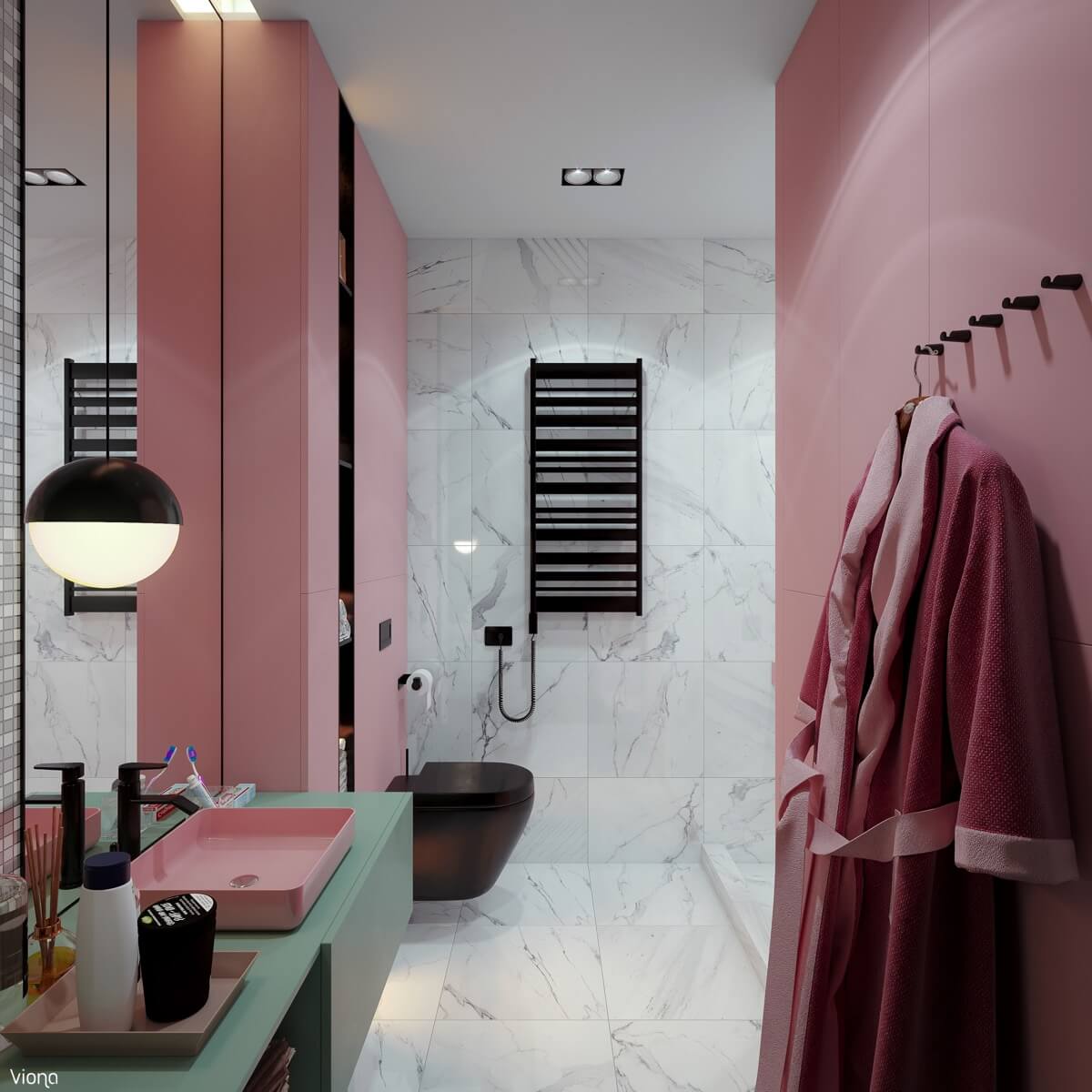 phòng tắm màu hồng đẹp 42