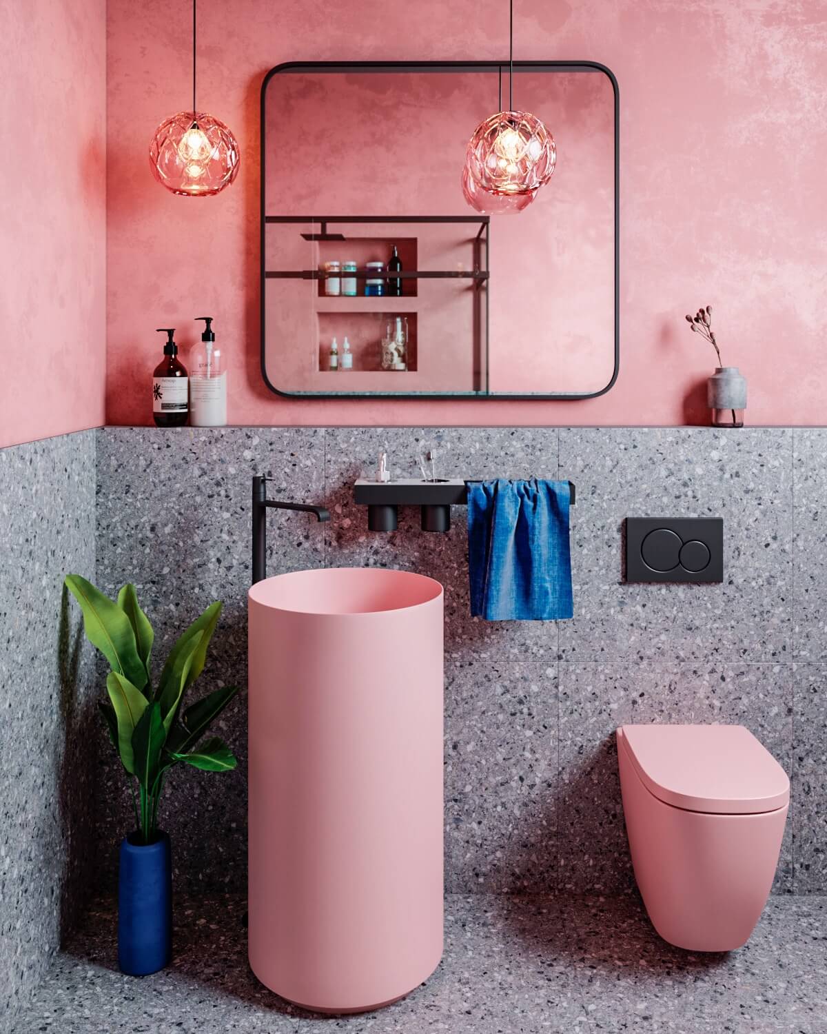 phòng tắm màu hồng đẹp 8