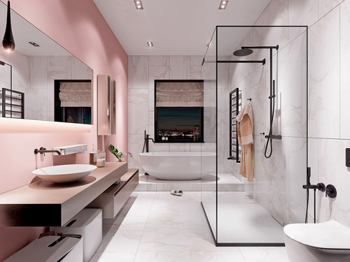 phòng tắm màu hồng đẹp